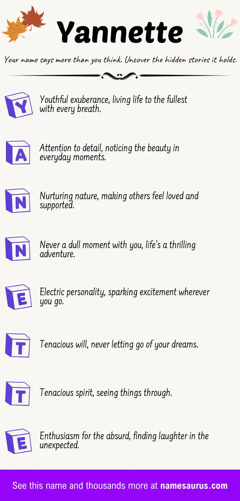 Acrostic poem about Yannette.