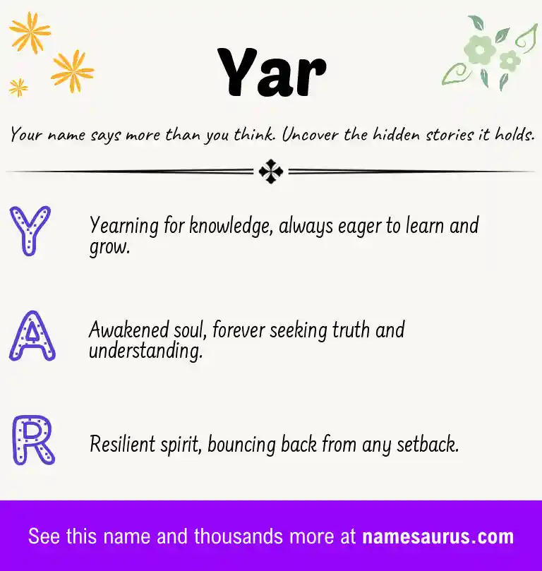 Acrostic poem about Yar.