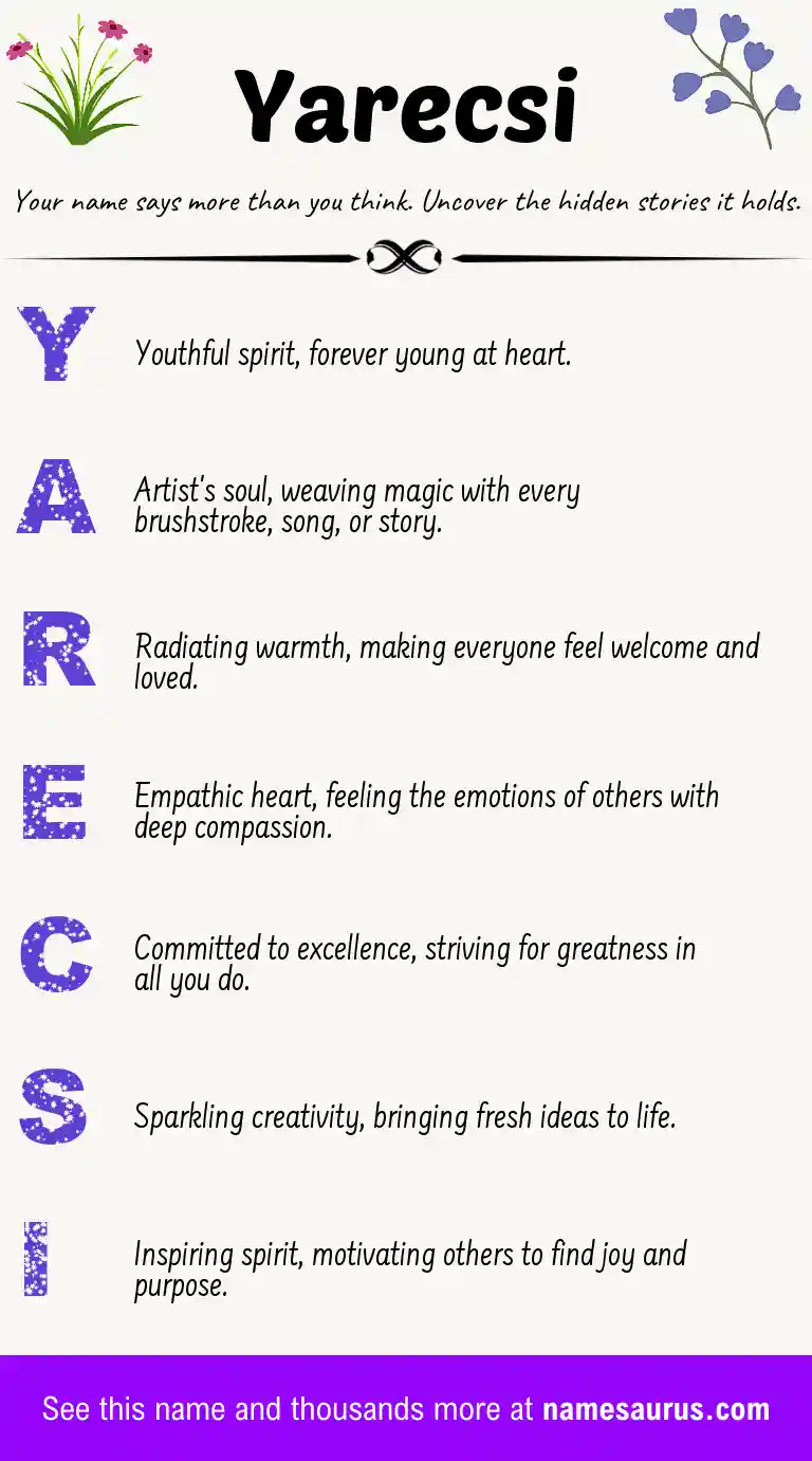 Acrostic poem about Yarecsi.
