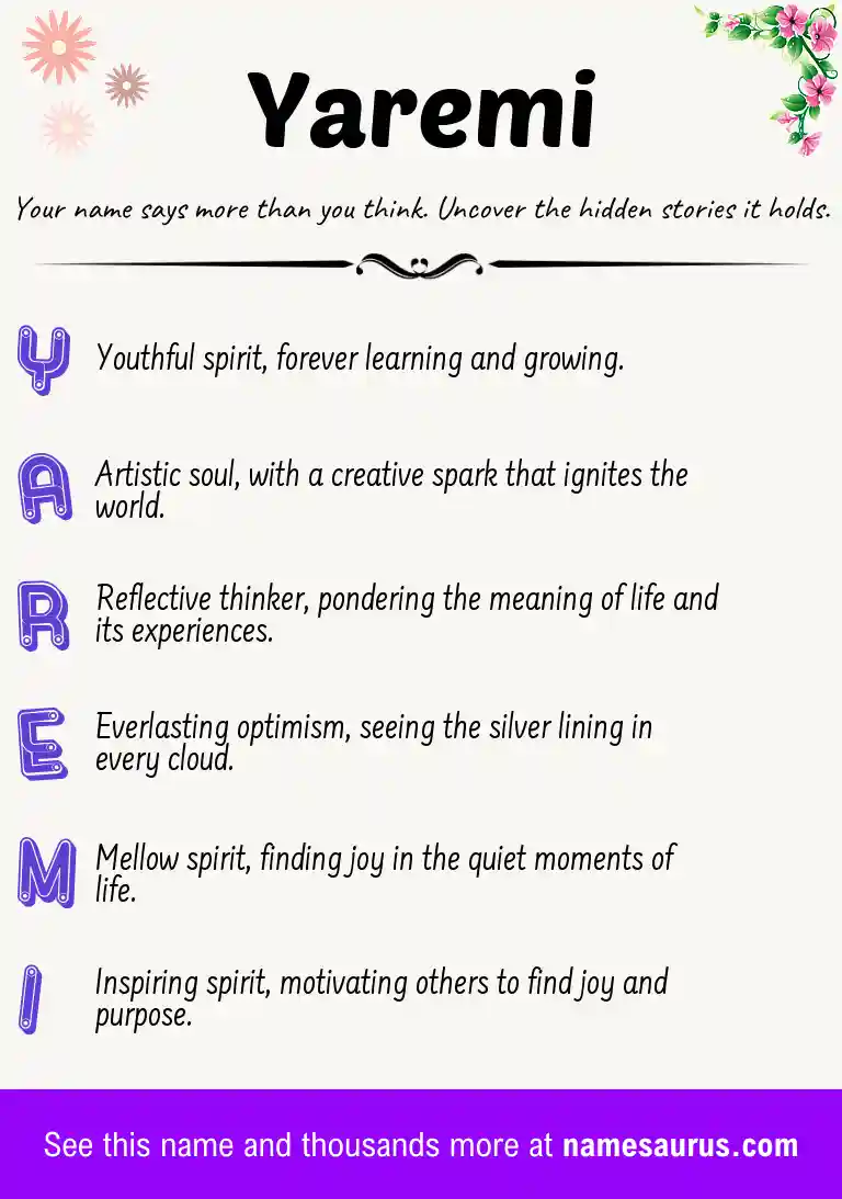 Acrostic poem about Yaremi.