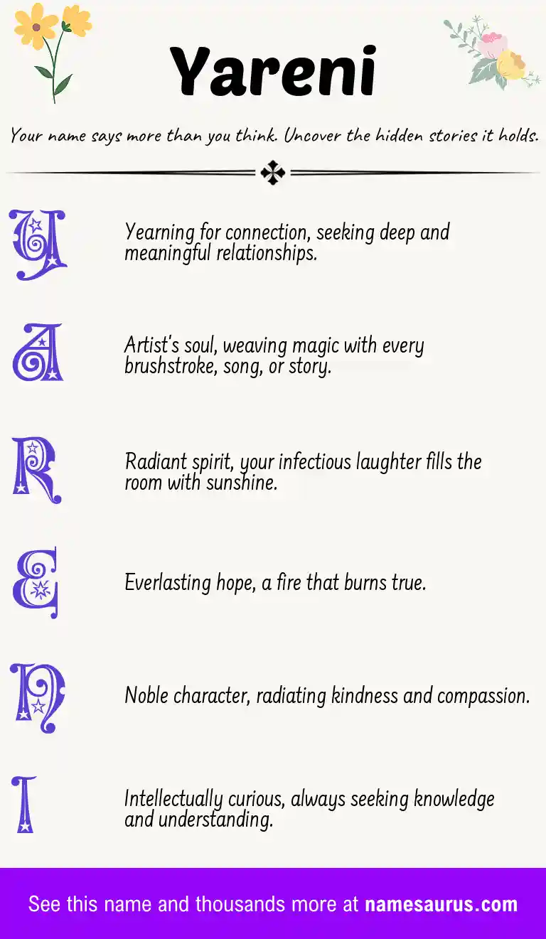Acrostic poem about Yareni.