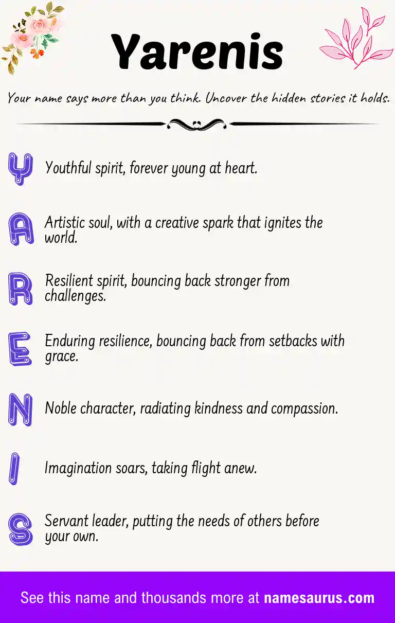 Acrostic poem about Yarenis.