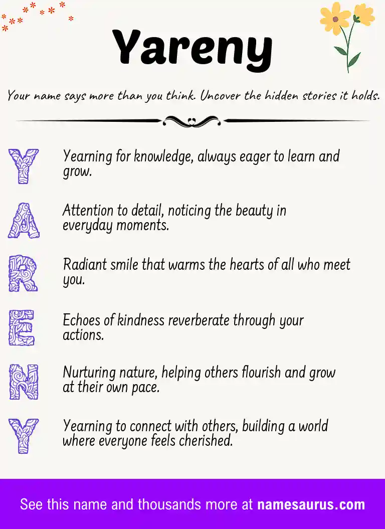 Acrostic poem about Yareny.