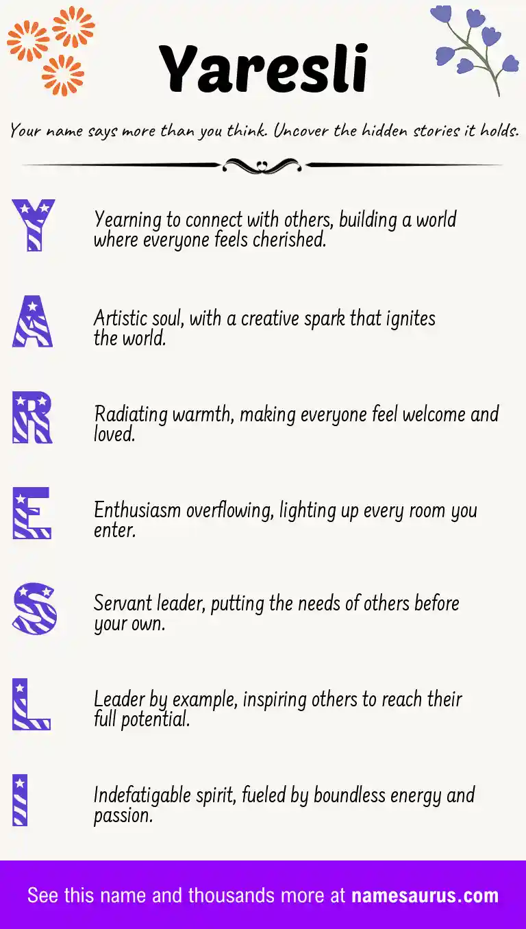 Acrostic poem about Yaresli.
