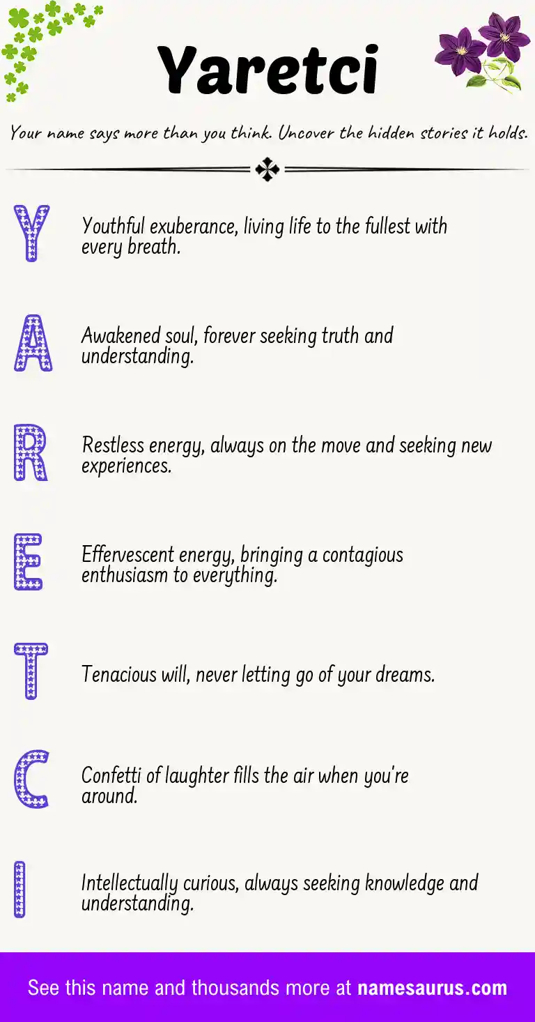 Acrostic poem about Yaretci.