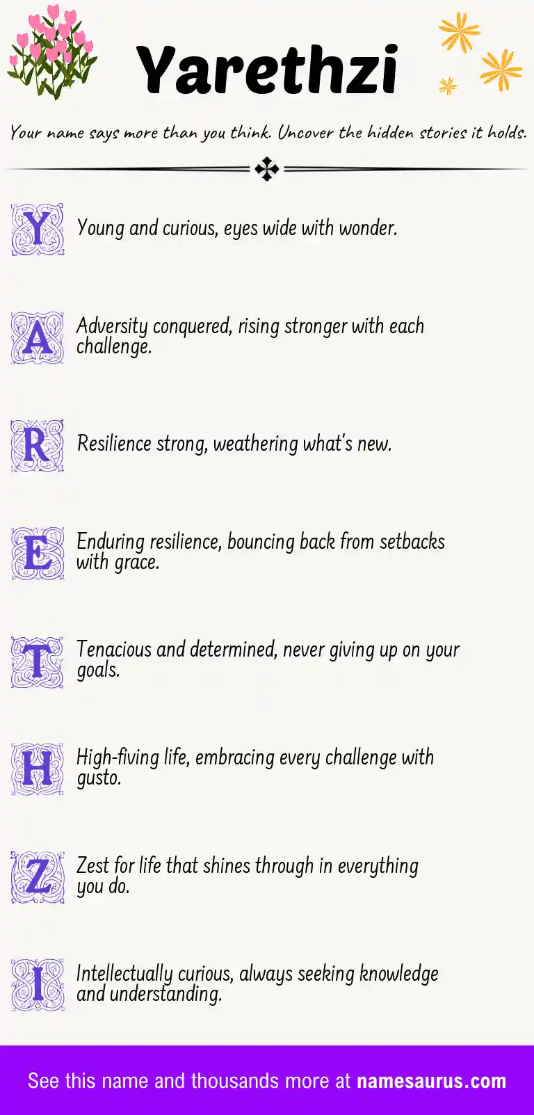 Acrostic poem about Yarethzi.