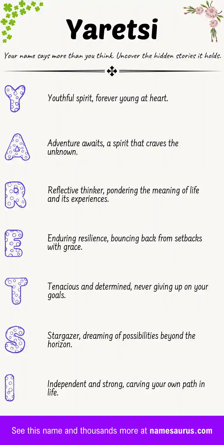 Acrostic poem about Yaretsi.