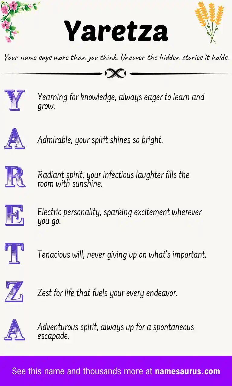 Acrostic poem about Yaretza.