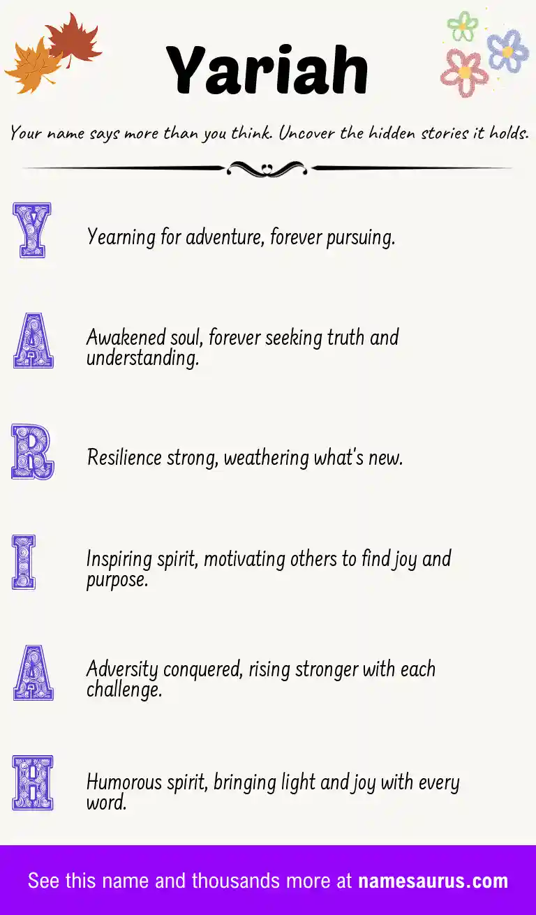 Acrostic poem about Yariah.