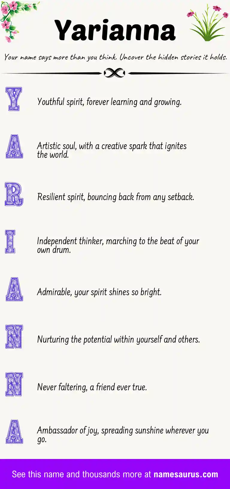 Acrostic poem about Yarianna.