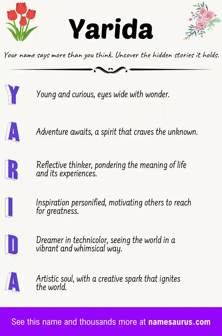 Acrostic poem about Yarida.
