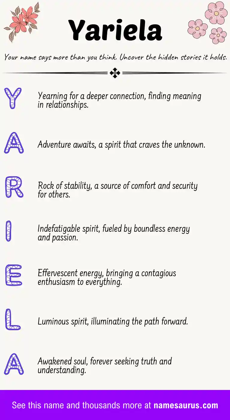 Acrostic poem about Yariela.