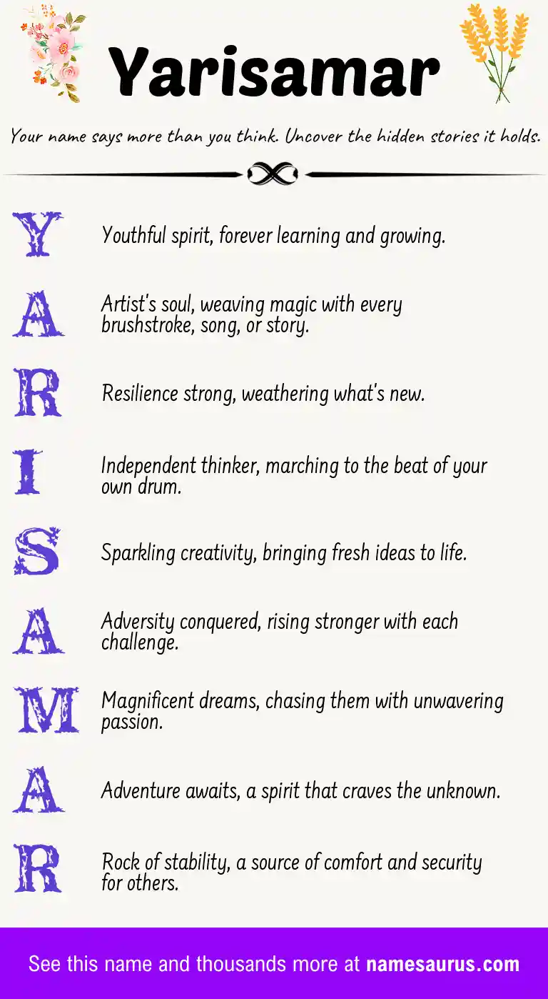 Acrostic poem about Yarisamar.