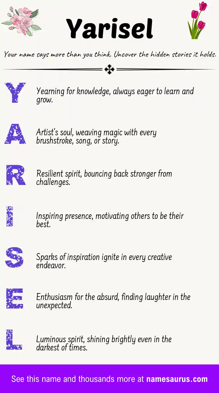 Acrostic poem about Yarisel.