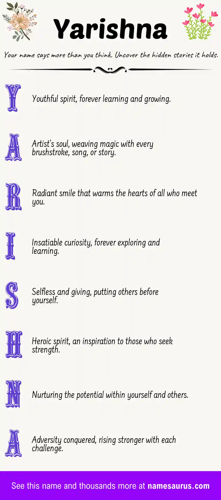 Acrostic poem about Yarishna.