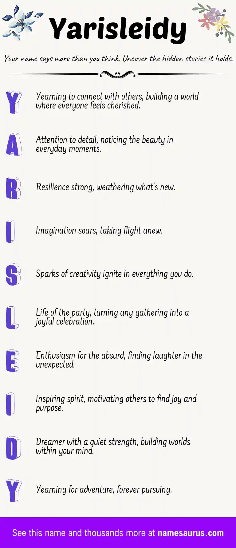 Acrostic poem about Yarisleidy.