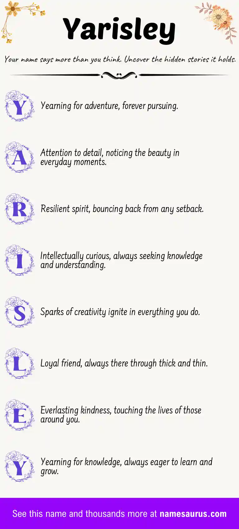 Acrostic poem about Yarisley.