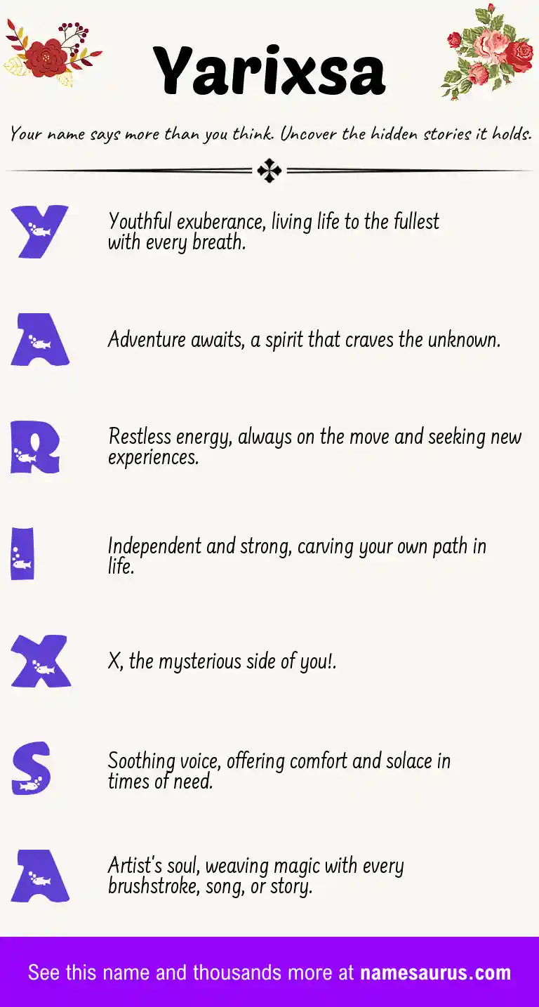 Acrostic poem about Yarixsa.