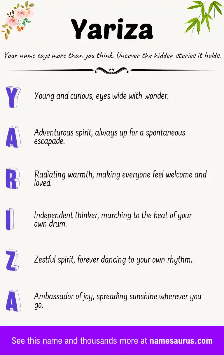 Acrostic poem about Yariza.