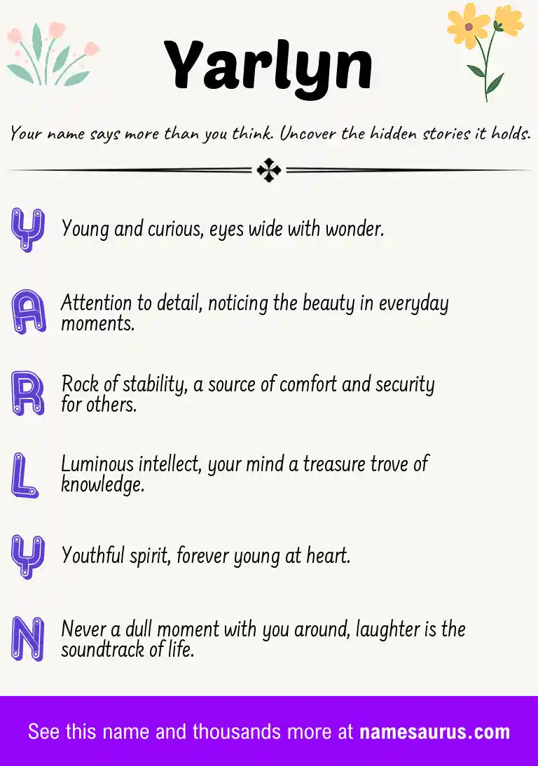 Acrostic poem about Yarlyn.