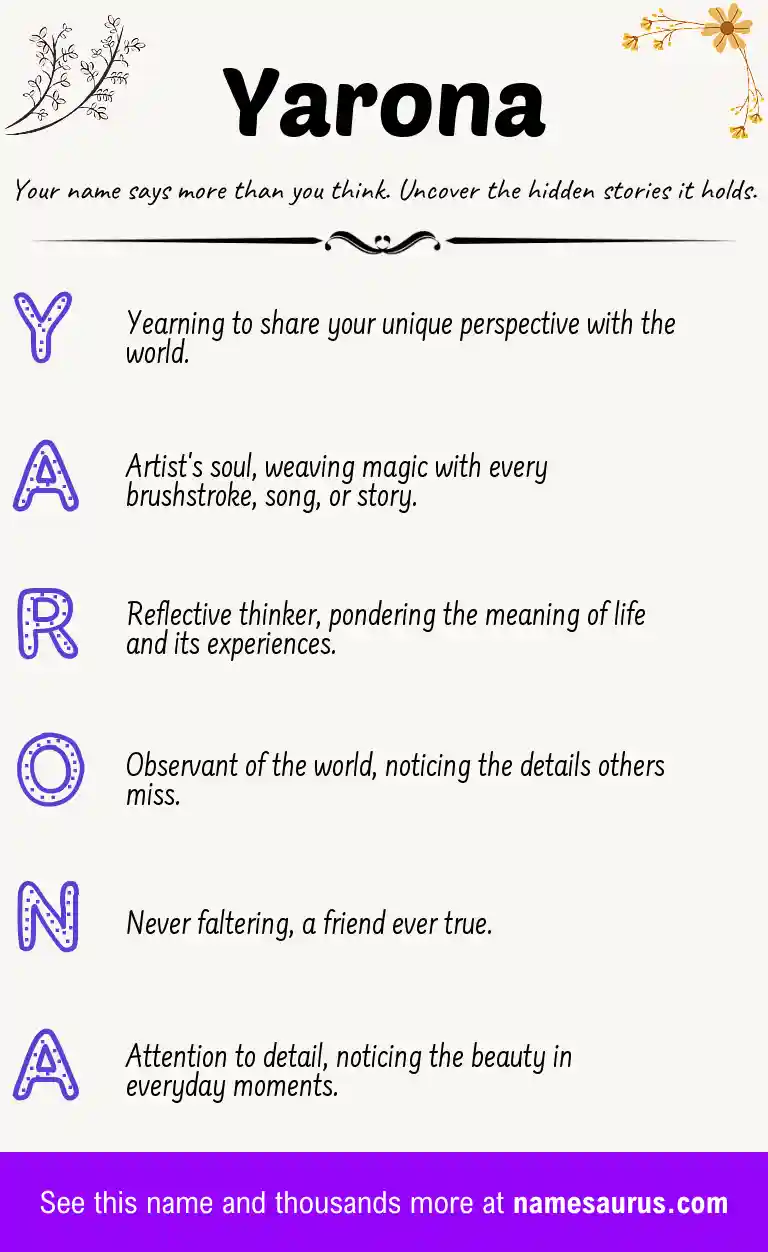 Acrostic poem about Yarona.