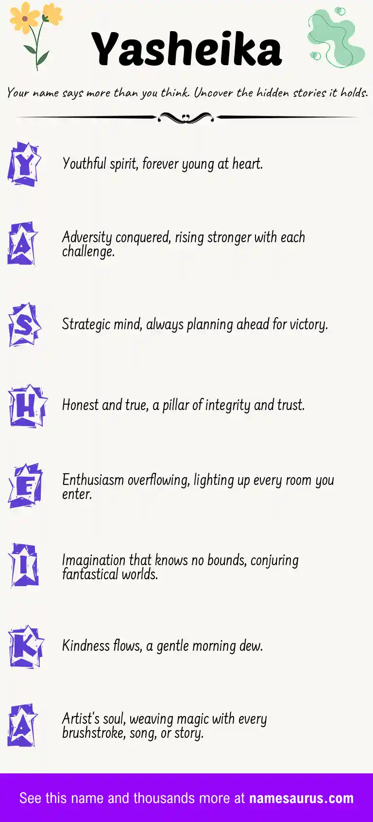 Acrostic poem about Yasheika.