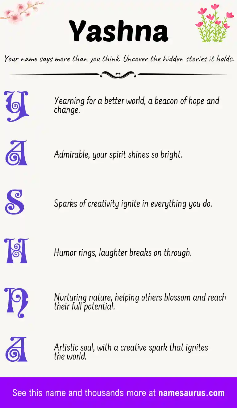 Acrostic poem about Yashna.