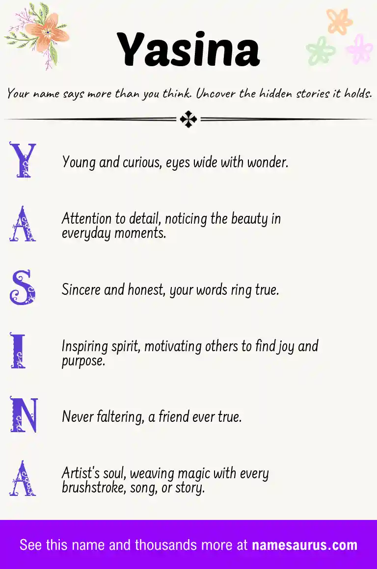 Acrostic poem about Yasina.