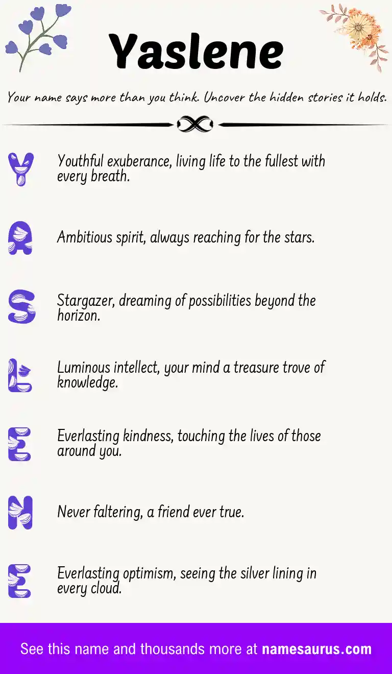 Acrostic poem about Yaslene.