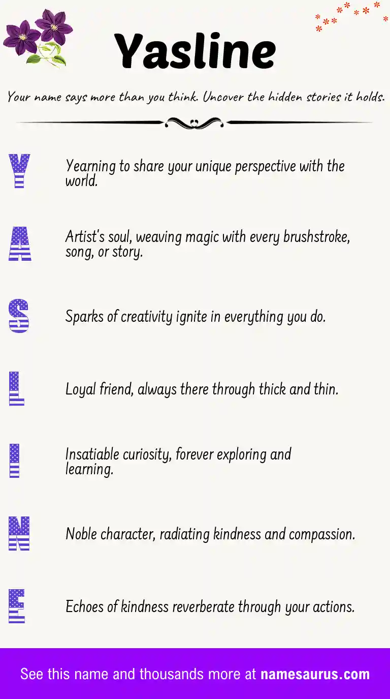 Acrostic poem about Yasline.