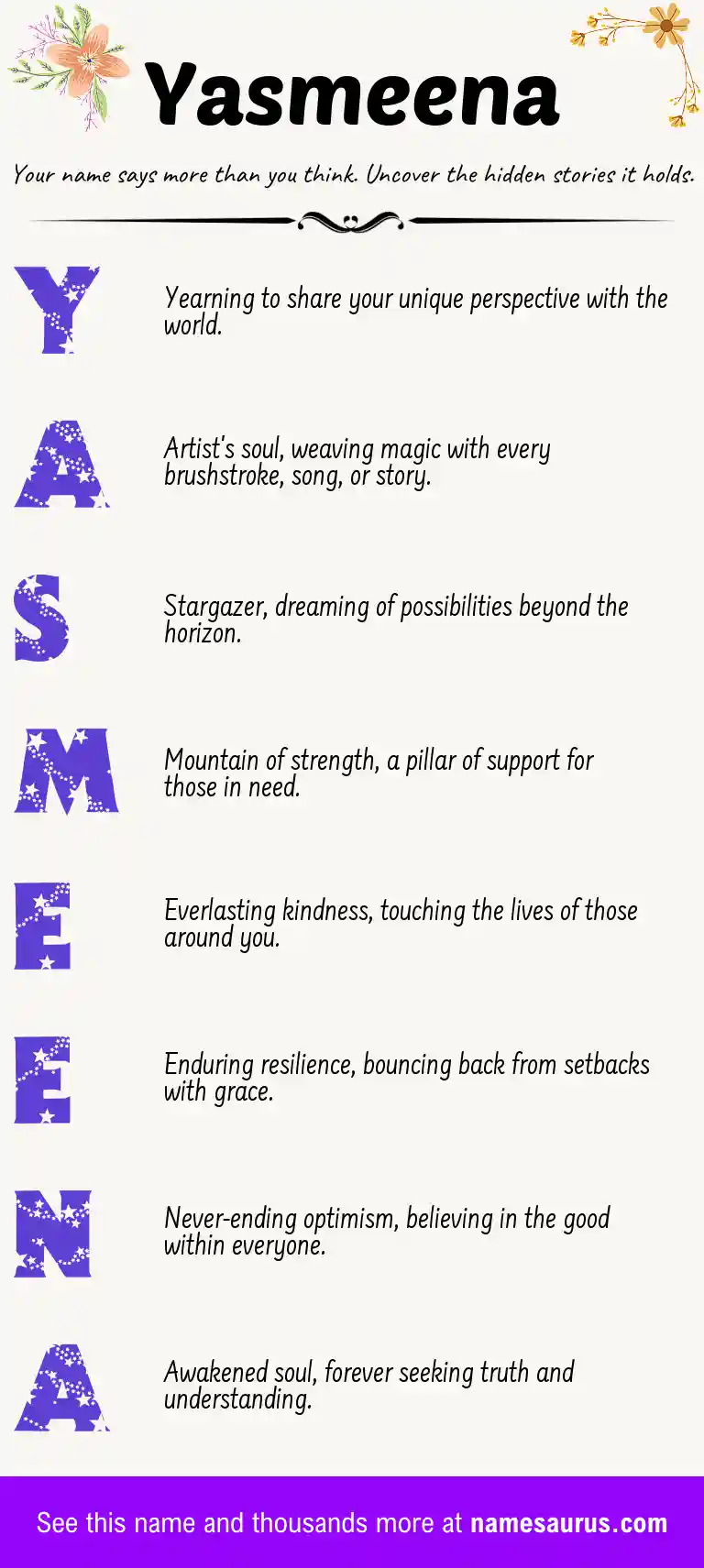 Acrostic poem about Yasmeena.