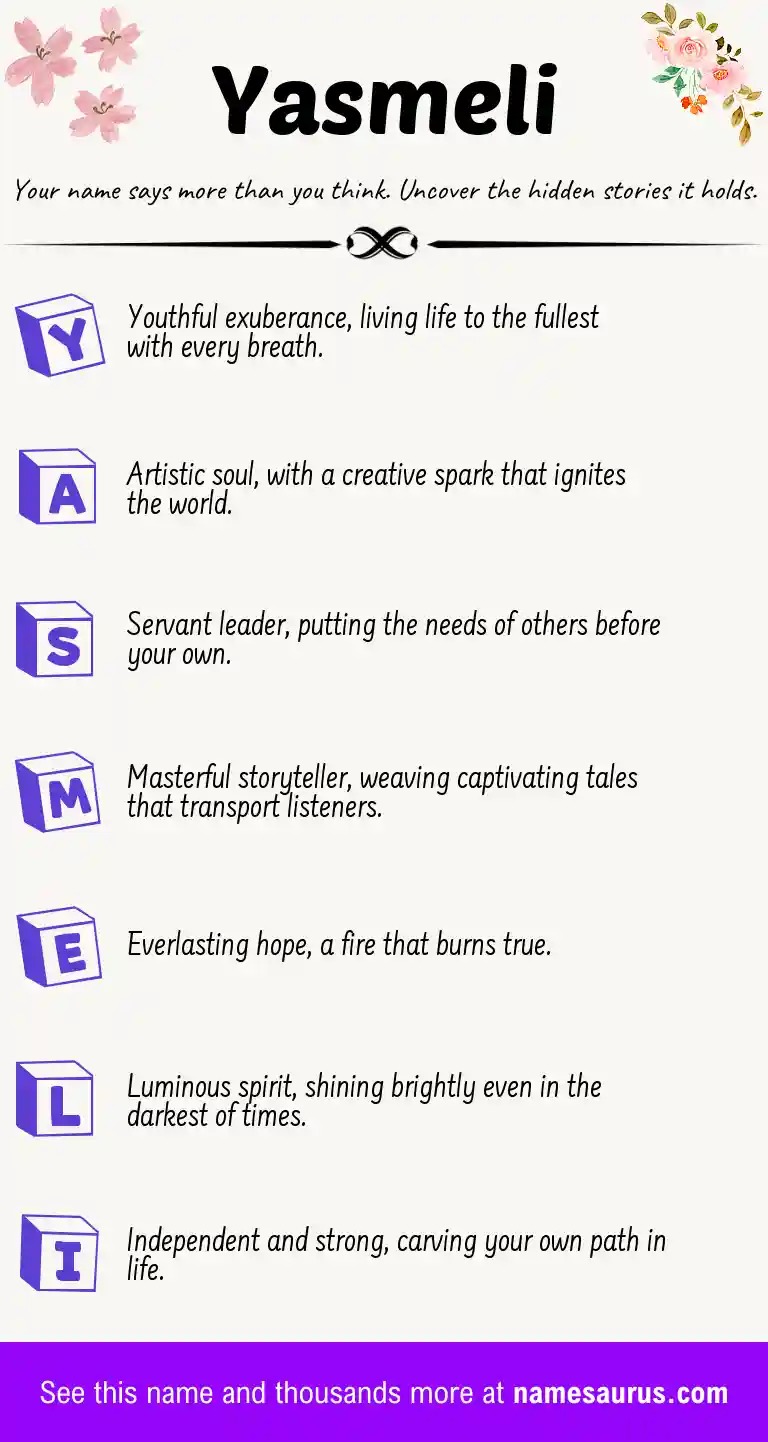 Acrostic poem about Yasmeli.