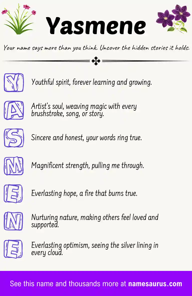Acrostic poem about Yasmene.