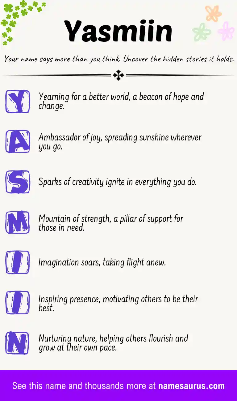 Acrostic poem about Yasmiin.