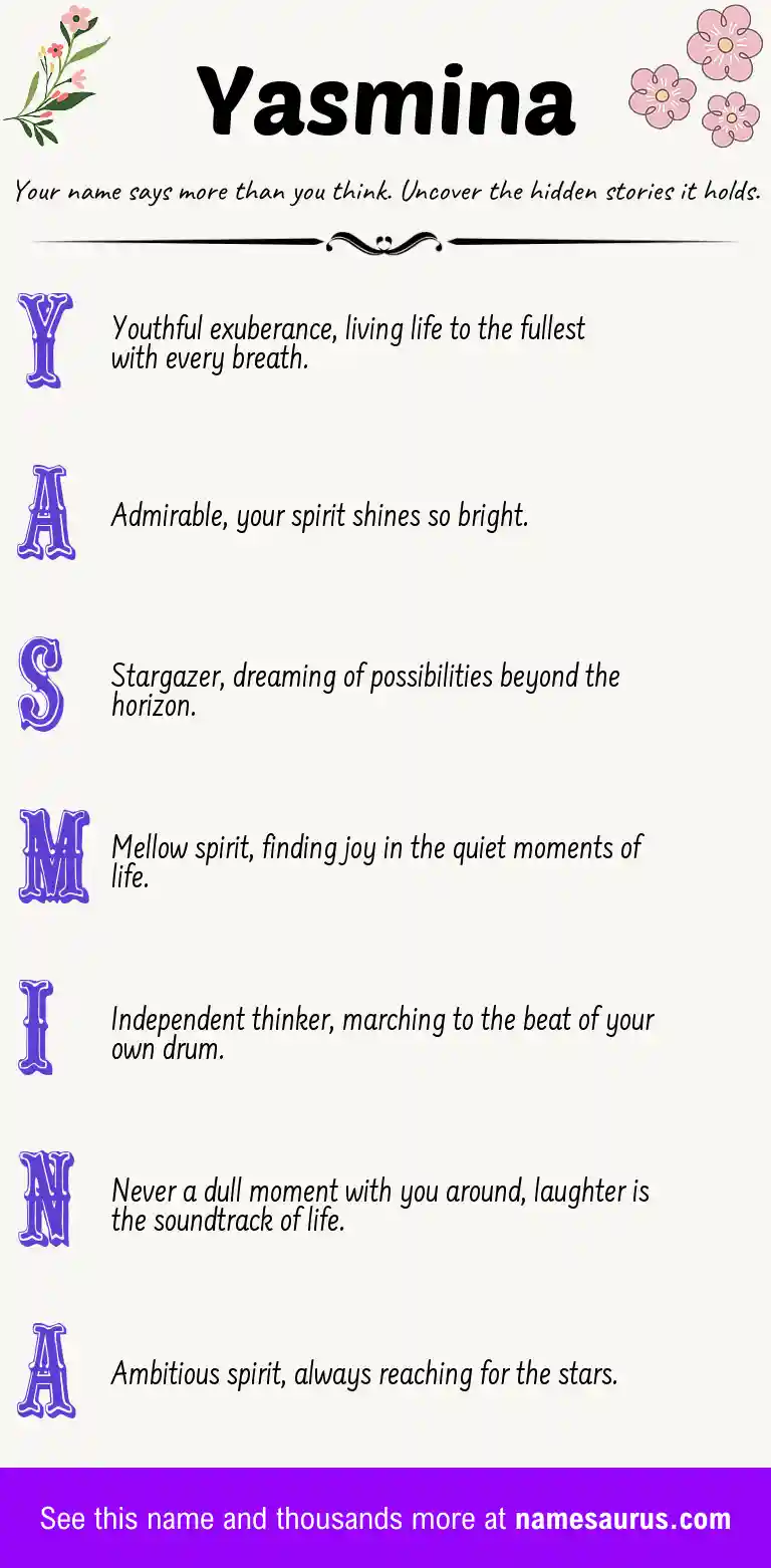 Acrostic poem about Yasmina.