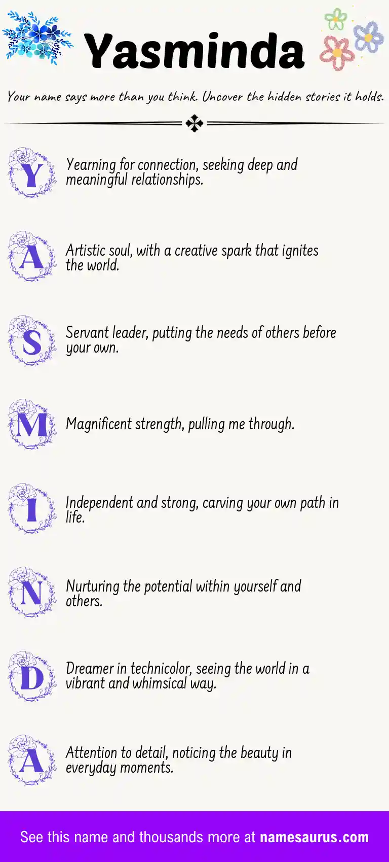 Acrostic poem about Yasminda.