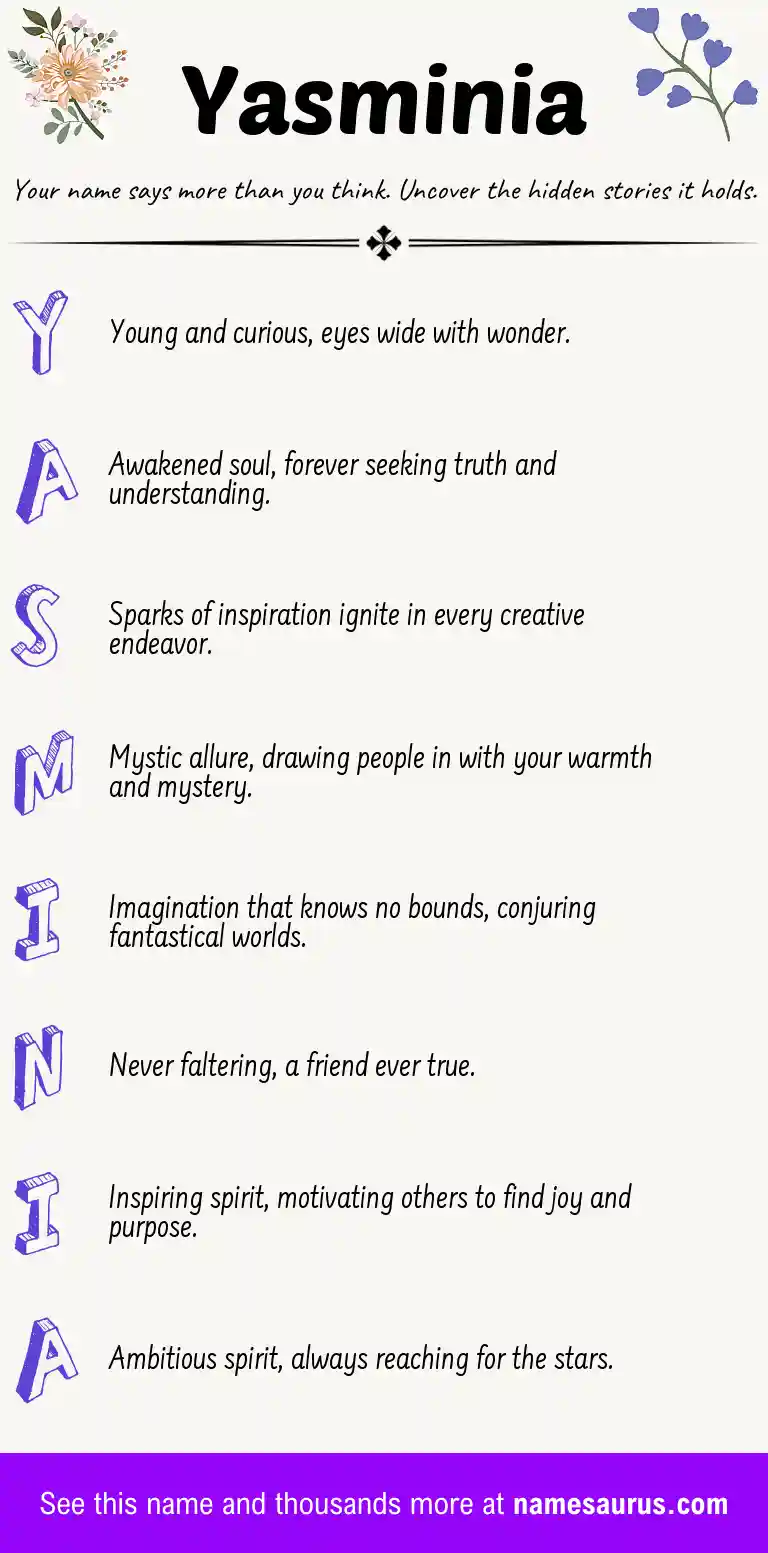 Acrostic poem about Yasminia.