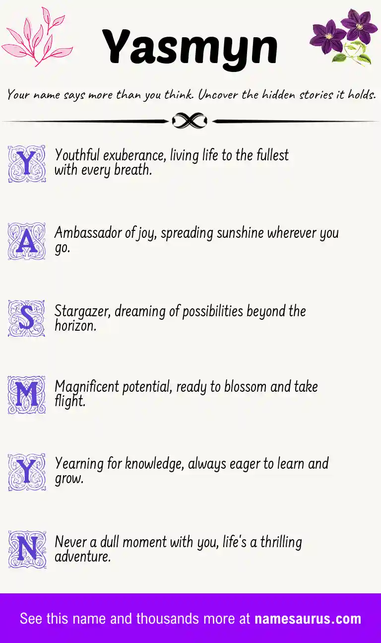 Acrostic poem about Yasmyn.