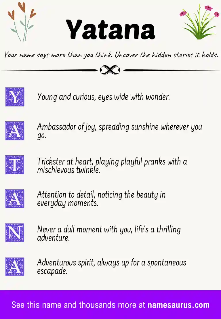 Acrostic poem about Yatana.