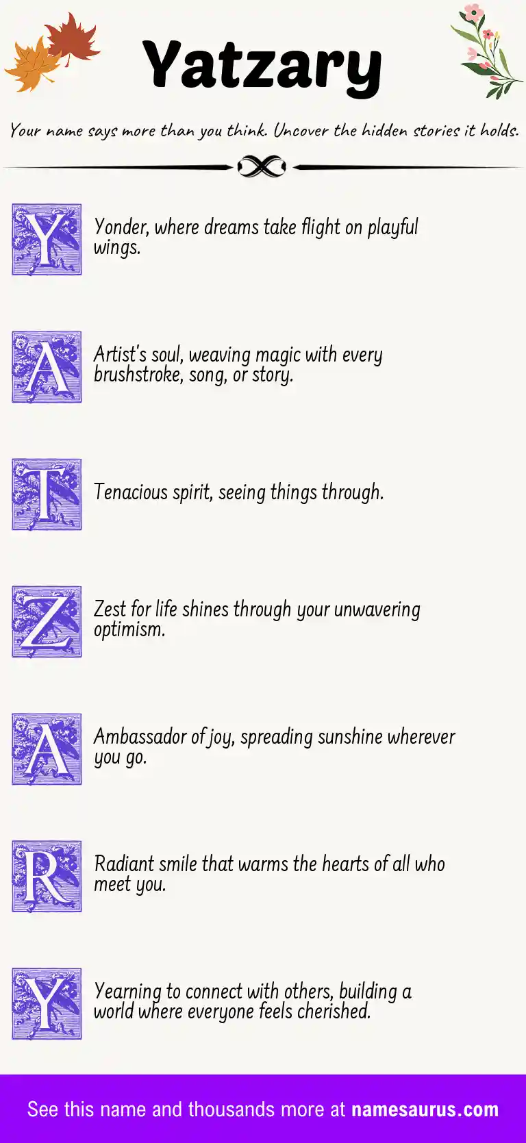 Acrostic poem about Yatzary.