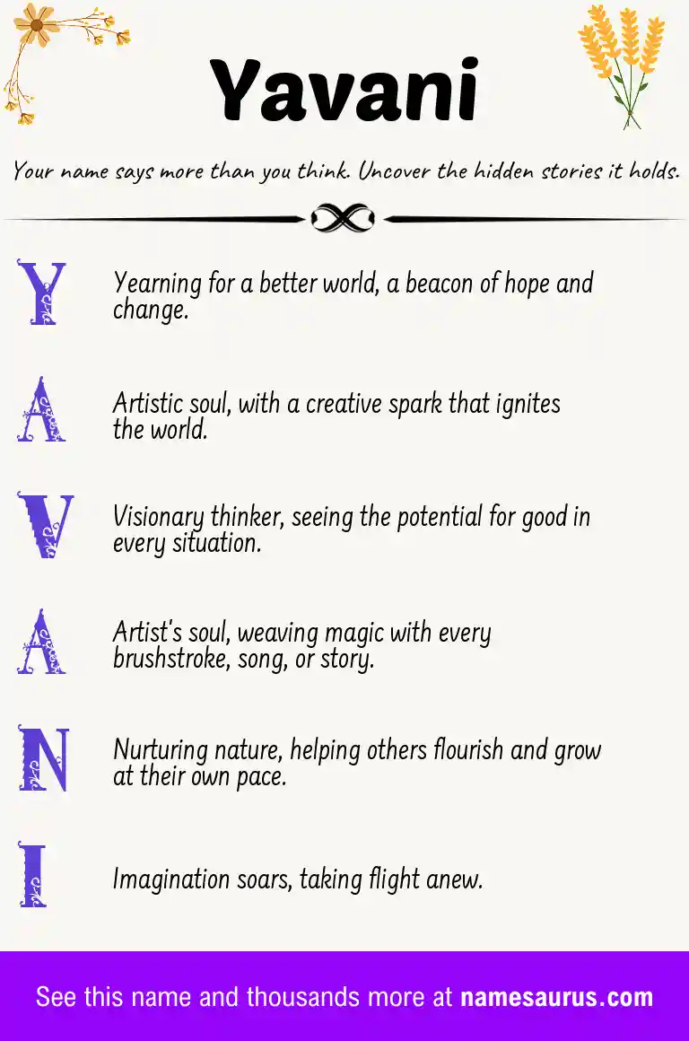 Acrostic poem about Yavani.