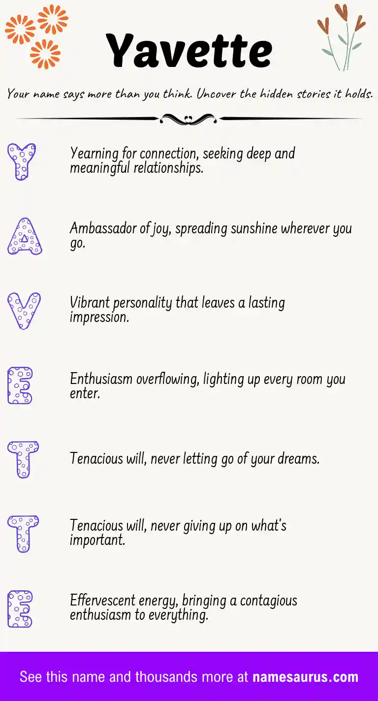 Acrostic poem about Yavette.