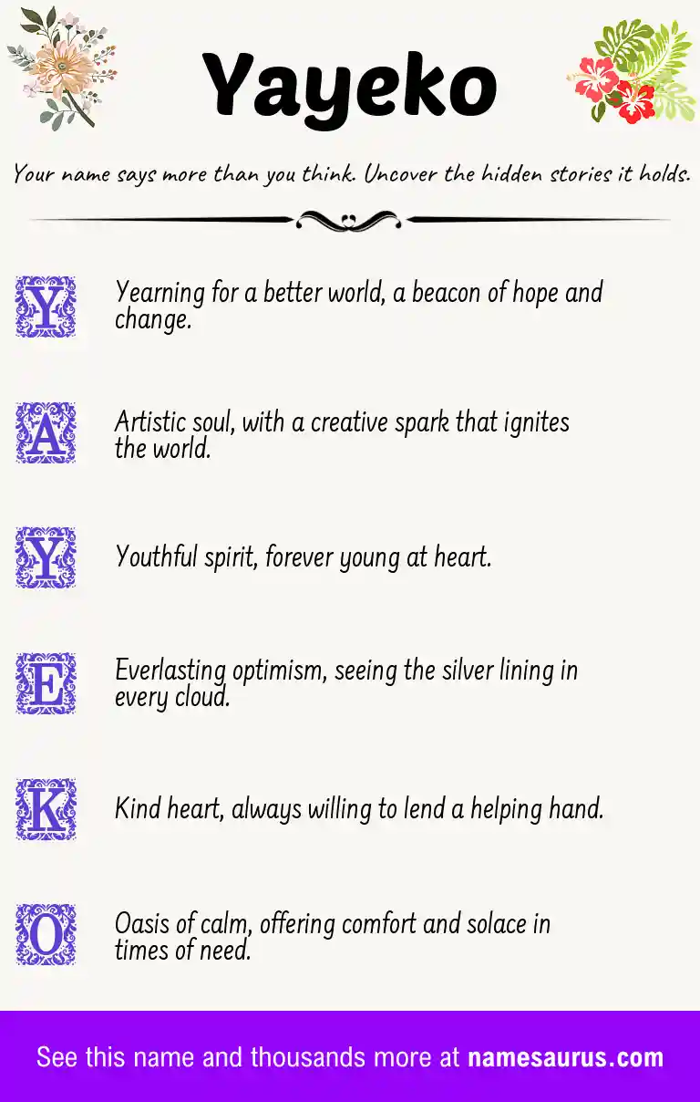 Acrostic poem about Yayeko.