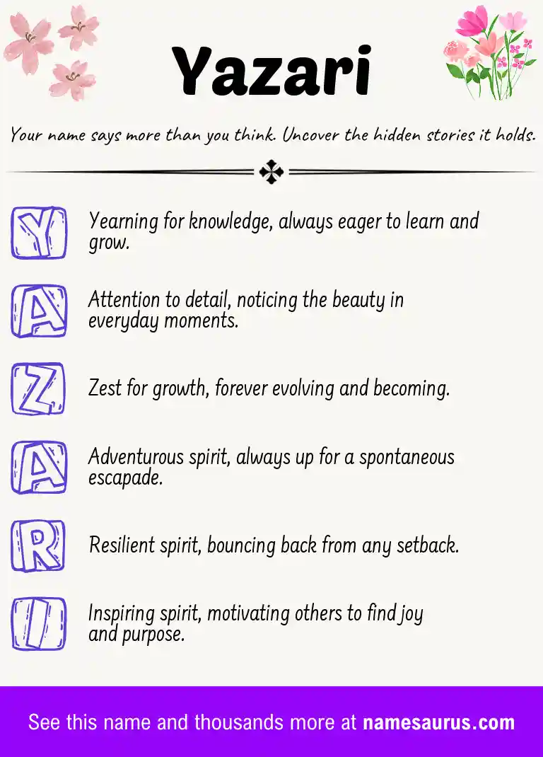 Acrostic poem about Yazari.