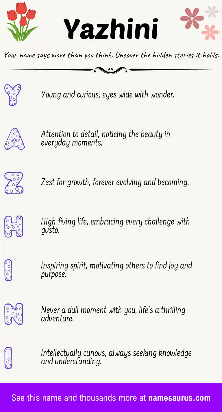 Acrostic poem about Yazhini.