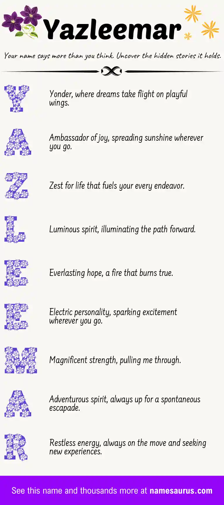 Acrostic poem about Yazleemar.