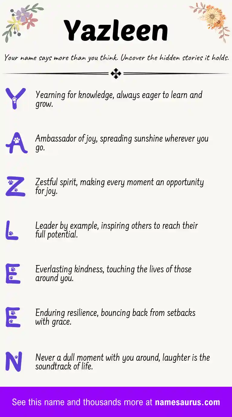 Acrostic poem about Yazleen.