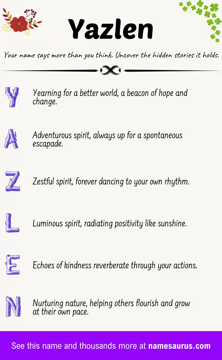 Acrostic poem about Yazlen.