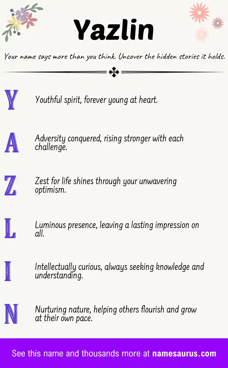 Acrostic poem about Yazlin.