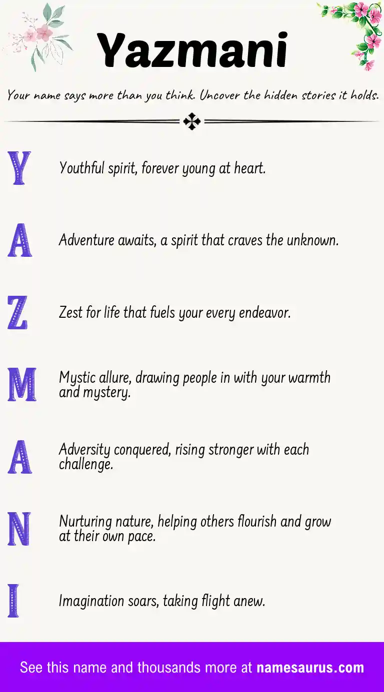 Acrostic poem about Yazmani.